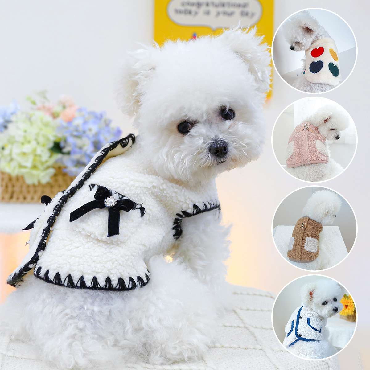 犬服 ふわもこリボン付きドッグウェア