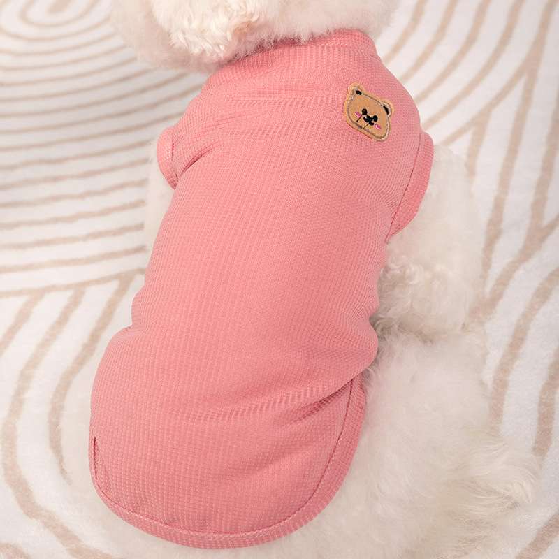 犬服 くまさん刺繍入りワッフル生地タンクトップ