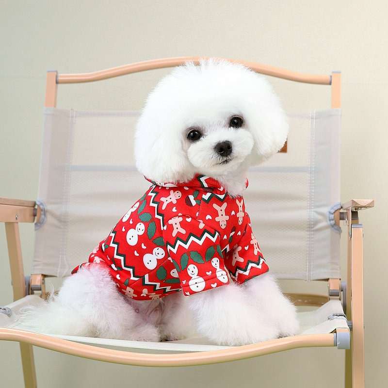 犬服 ふわもこ小型犬用クリスマス柄パーカー