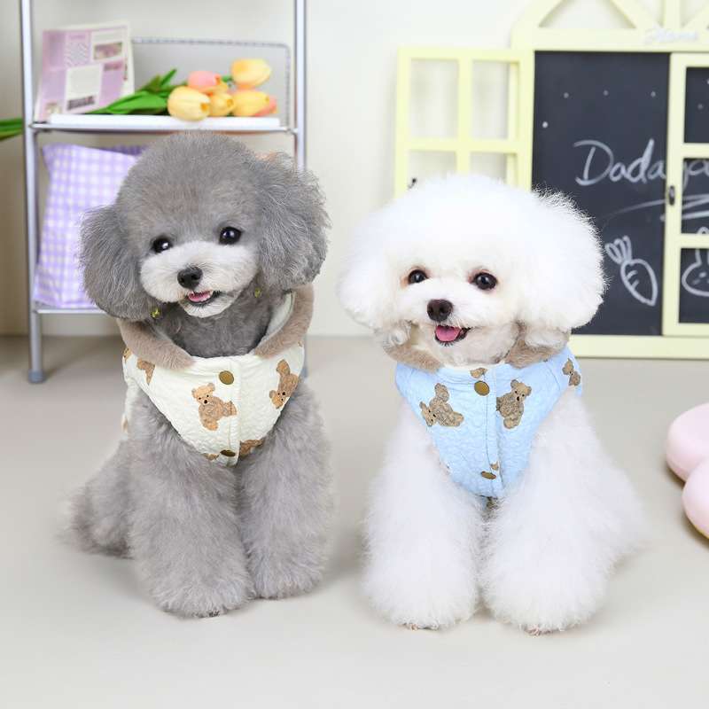 犬服 もこもこテディベア柄ベスト