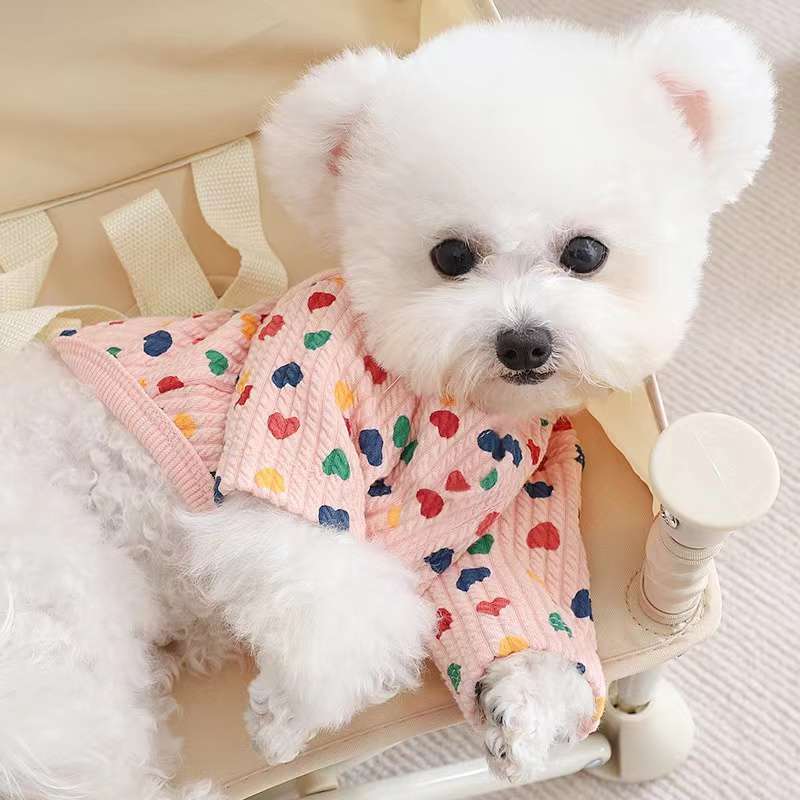 犬服 ふわもこ愛らしいハート柄パジャマ