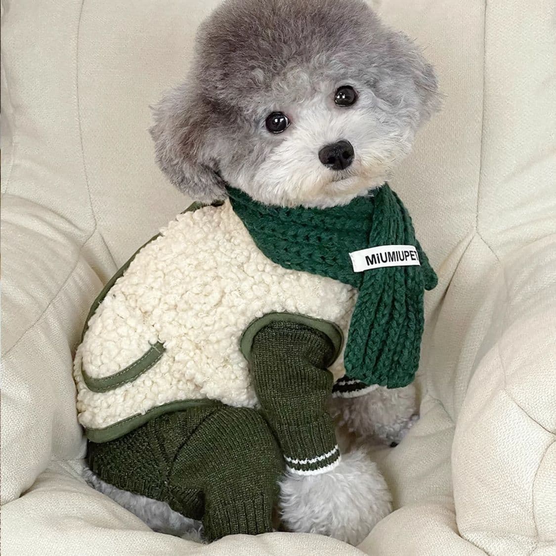 犬服 もこもこマフラー付き冬ニット