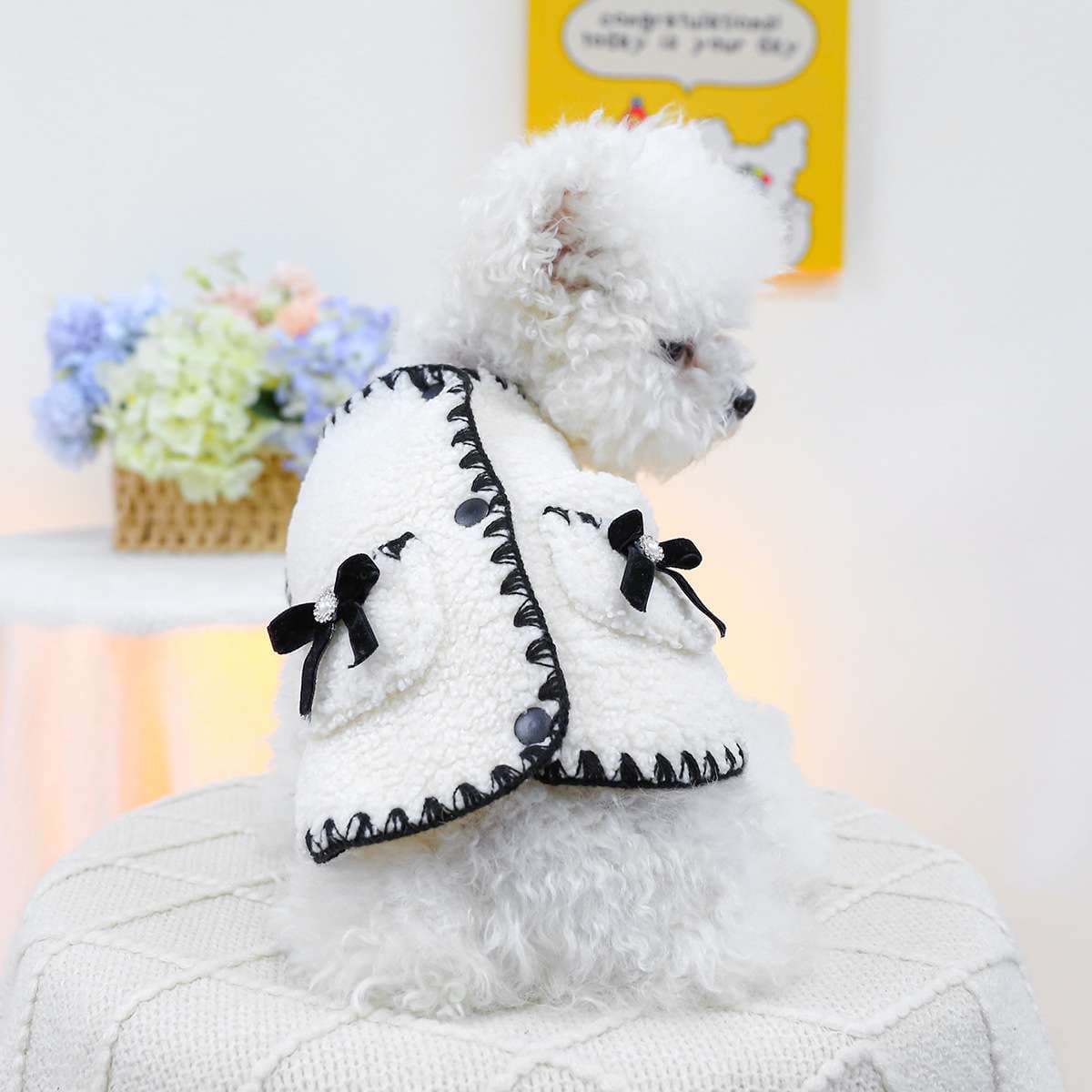 犬服 ふわもこリボン付きドッグウェア