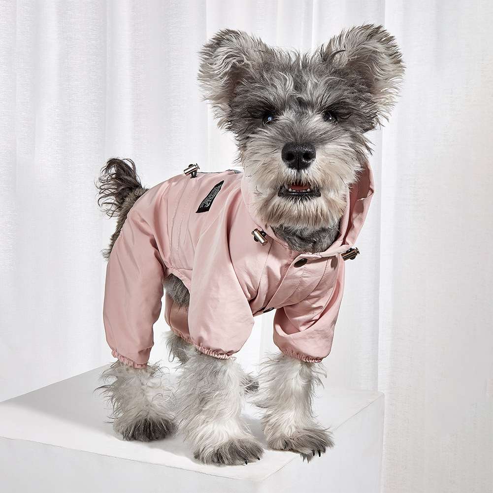 犬服 小型犬用フード付き防寒つなぎ