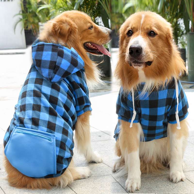犬服 大型犬用チェック柄パーカー