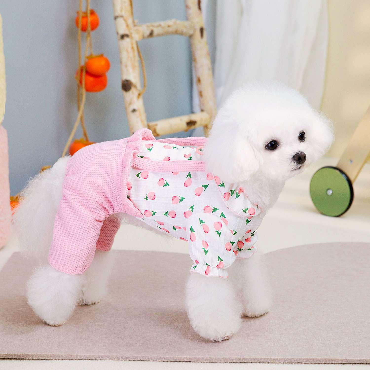 犬服 花柄フリルロンパース 小型犬用夏服