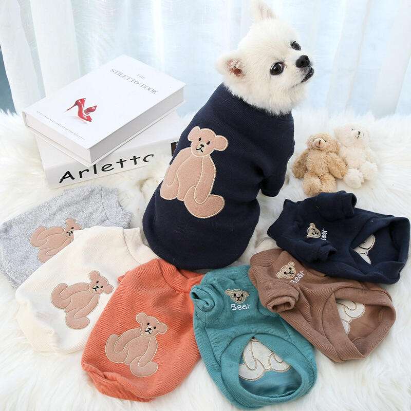 犬服 クマさんアップリケ付き小型犬用ニットウェア