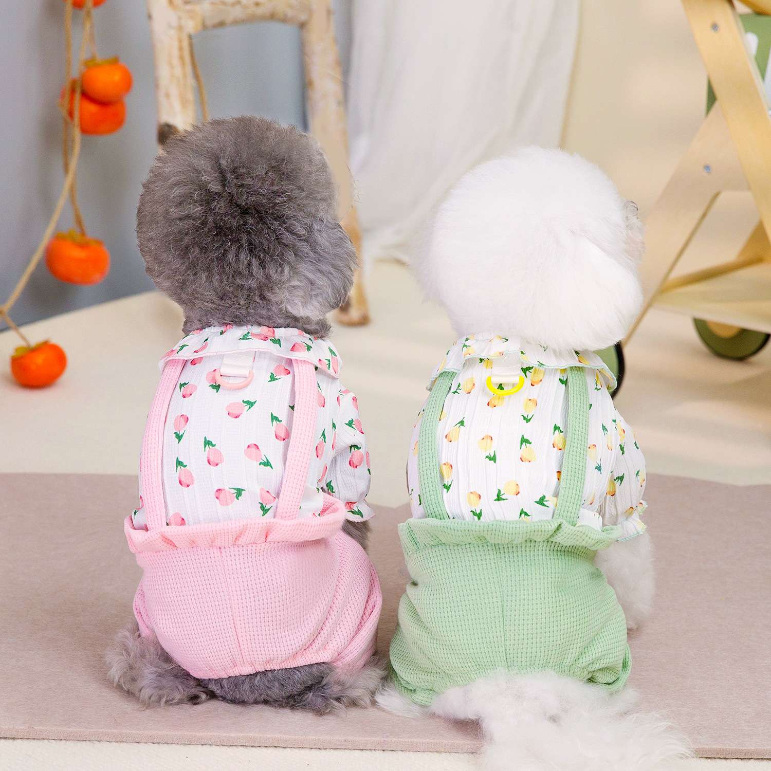犬服 花柄フリルロンパース 小型犬用夏服