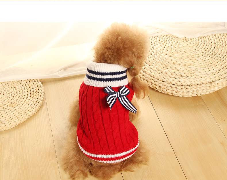 犬服 マリン風リボン付きニットセーター