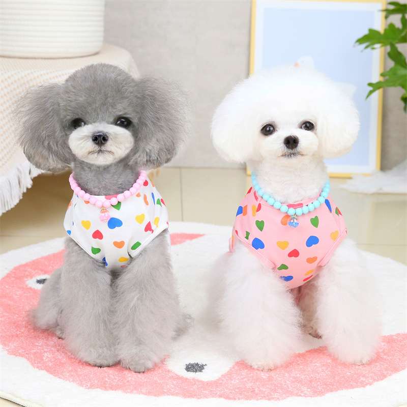 犬服 ハート柄ワンピース風タンクトップ