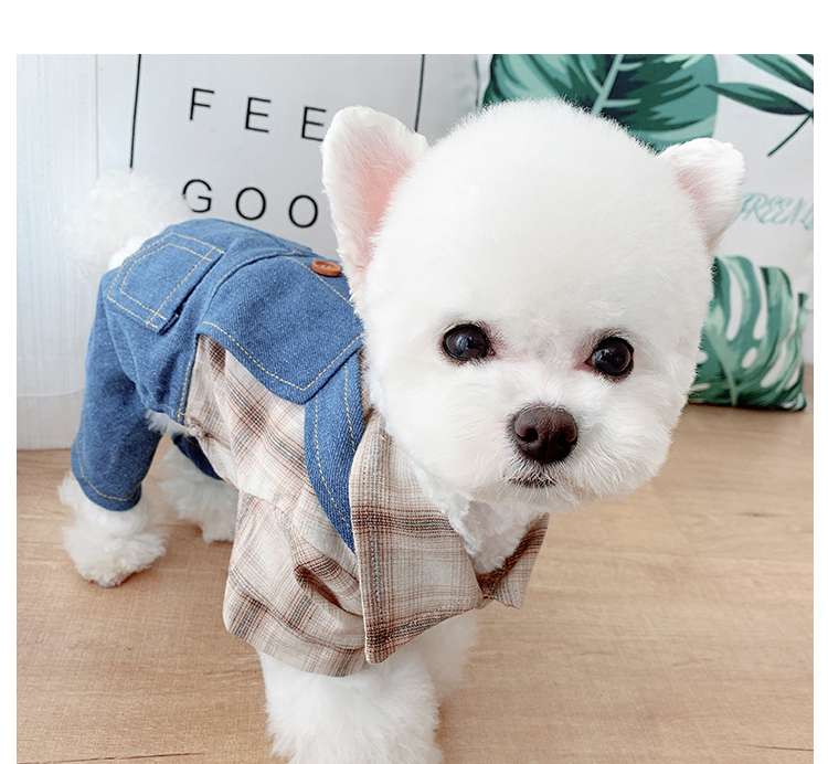 犬服 小型犬用オーバーオール風デニムシャツコーデ