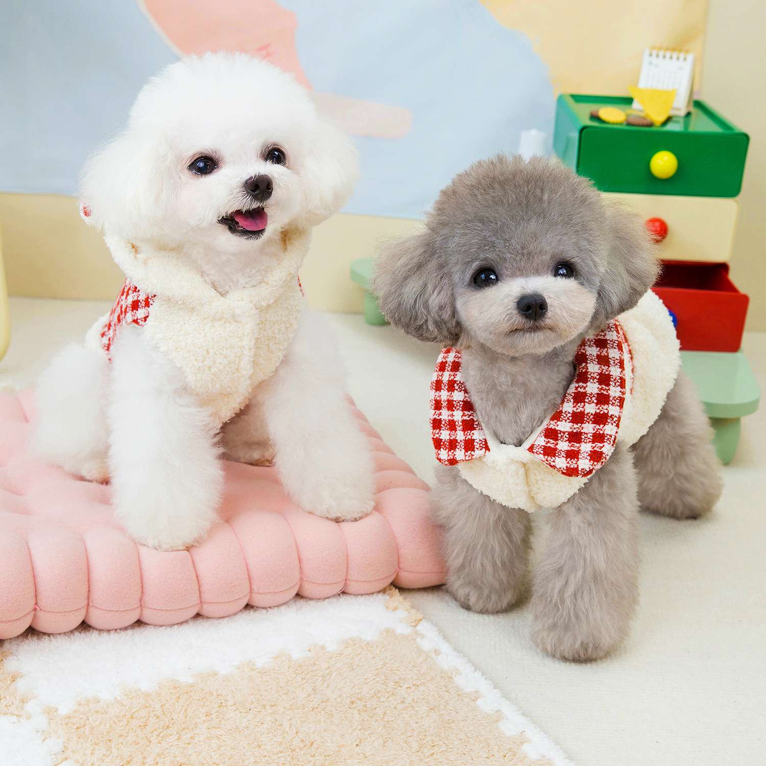 犬服 ふわもこチェック柄ベスト