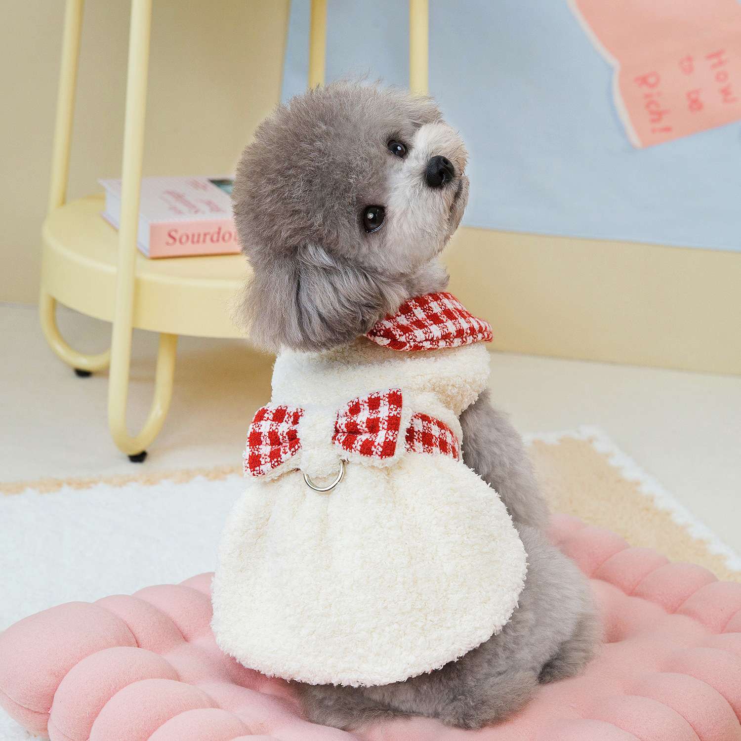 犬服 ふわもこチェック柄ベスト
