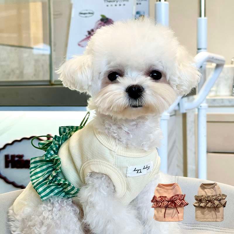 犬服 リボン付きフリル襟ニットウェア