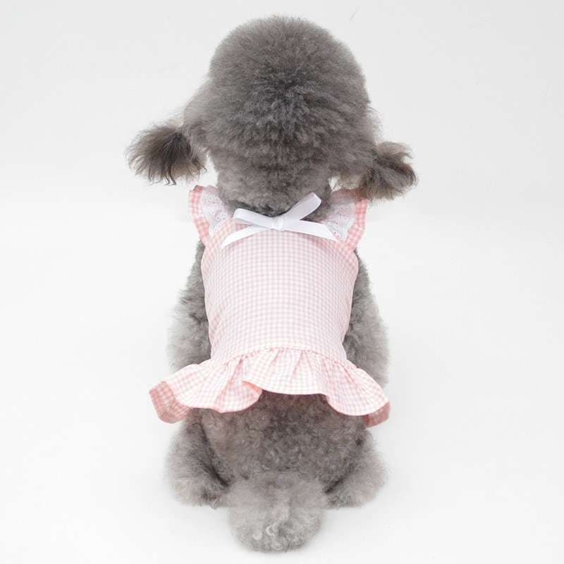 犬服 ギンガムチェック柄フリルワンピース