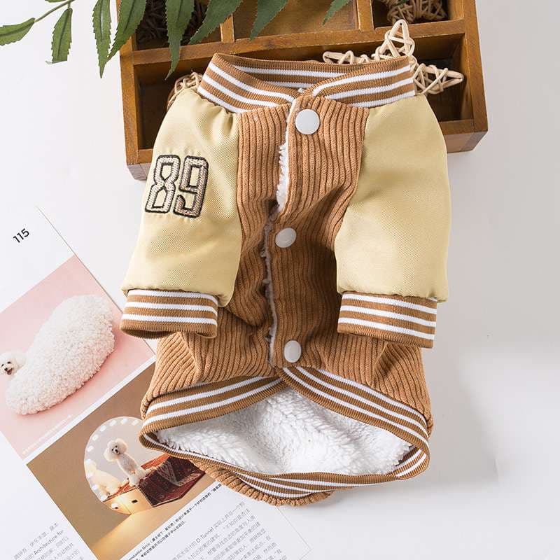 犬服 テディベア刺繍入りコーデュロイ犬用ジャケット