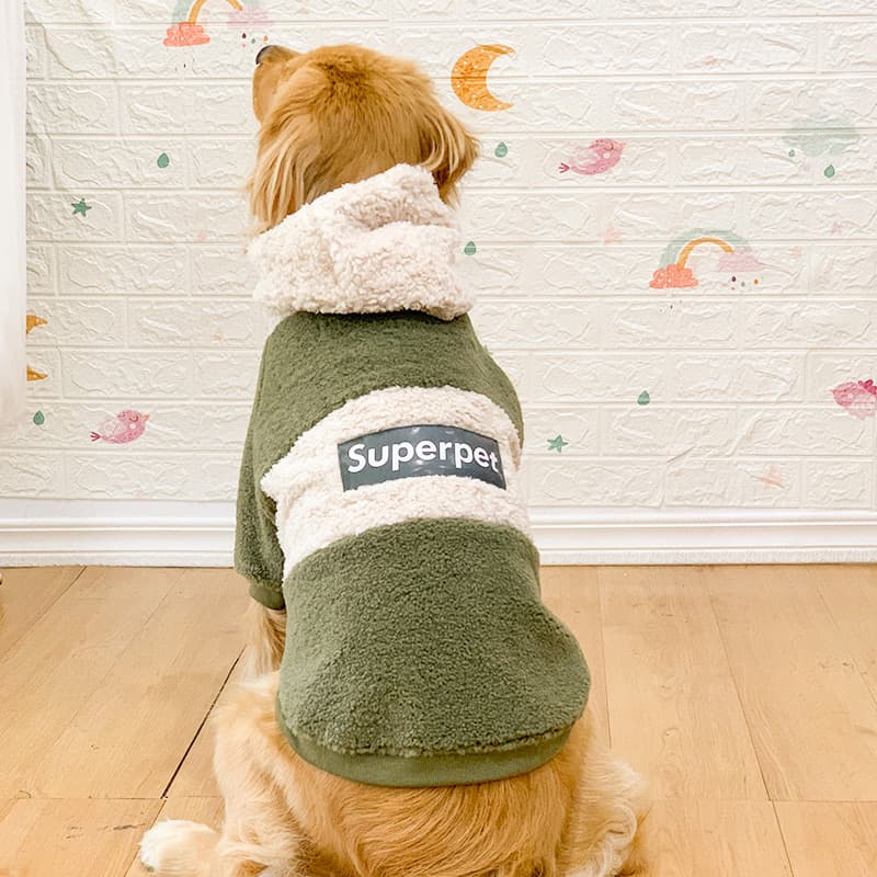 犬服 もこもこボア切替フード付き犬用パーカー