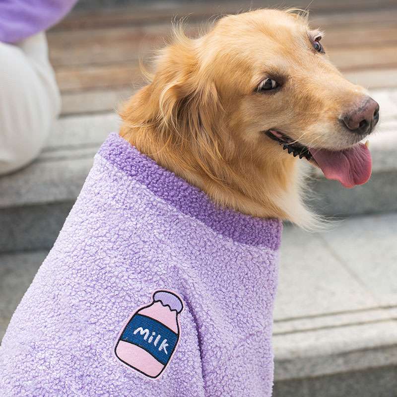 犬服 もこもこミルク柄大型犬用ニットベスト