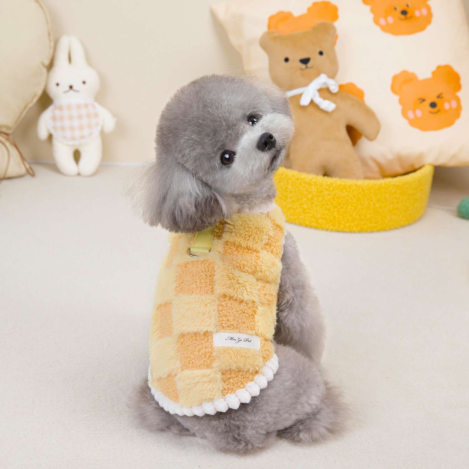 犬服 もこもこチェック柄ベスト