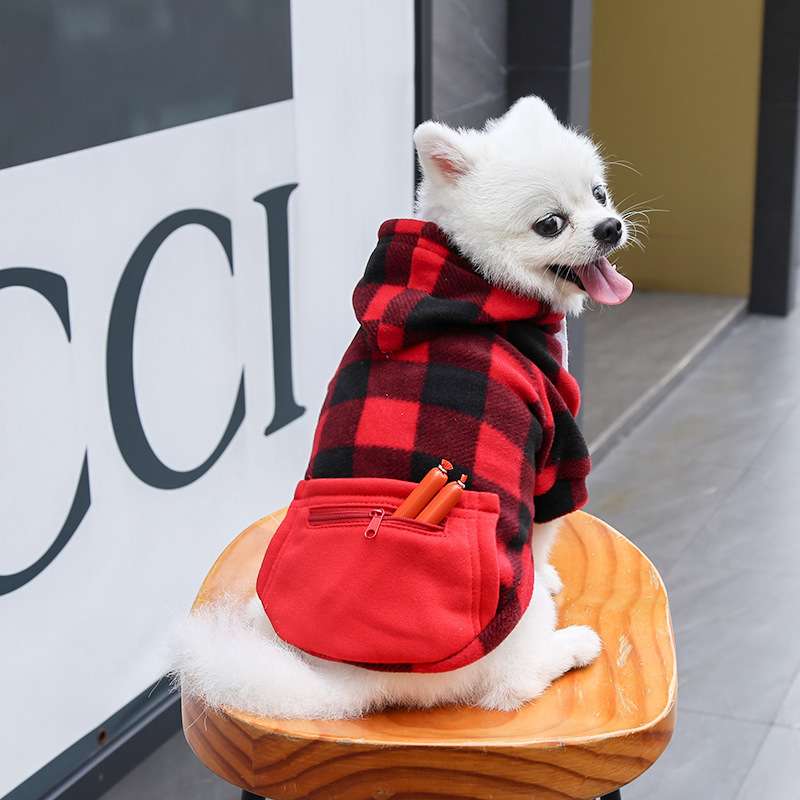 犬服 大型犬用チェック柄パーカー