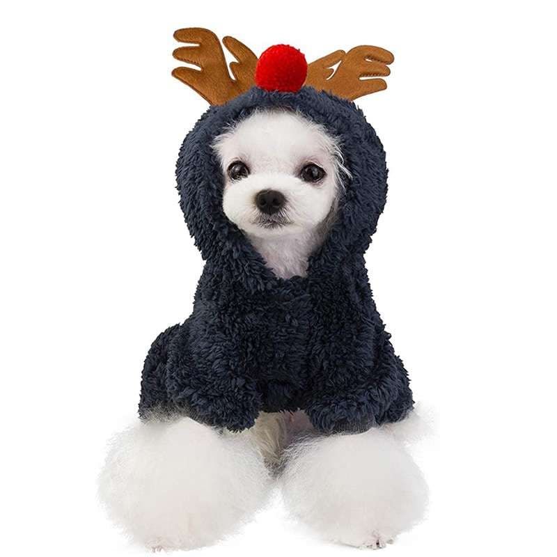 犬服 トナカイ風フード付きモコモコペット服