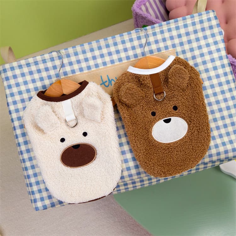 もこもこ熊耳付き犬服 秋冬用ベルベット保温ウェア