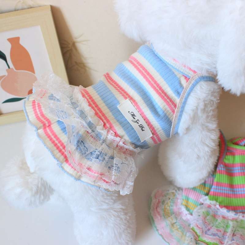 犬服 レース付きニットキャミソールワンピース