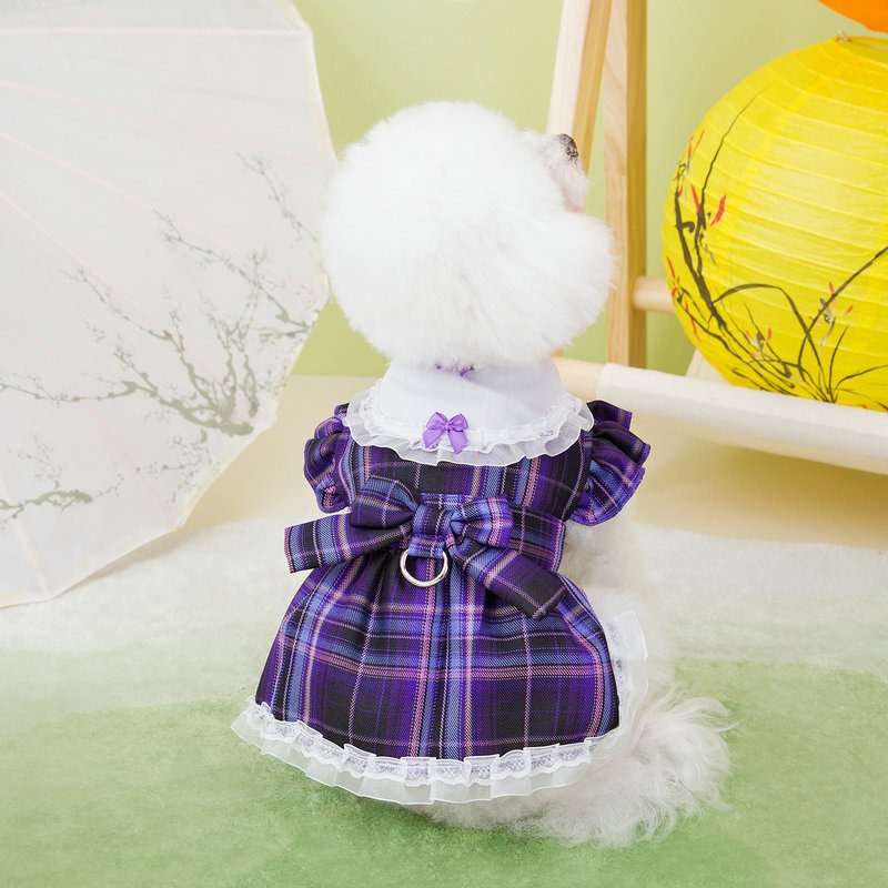 ふんわりチェック柄ワンピース犬服