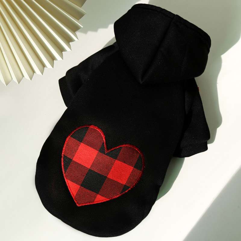 犬服 大型犬用チェック柄肉球パーカー