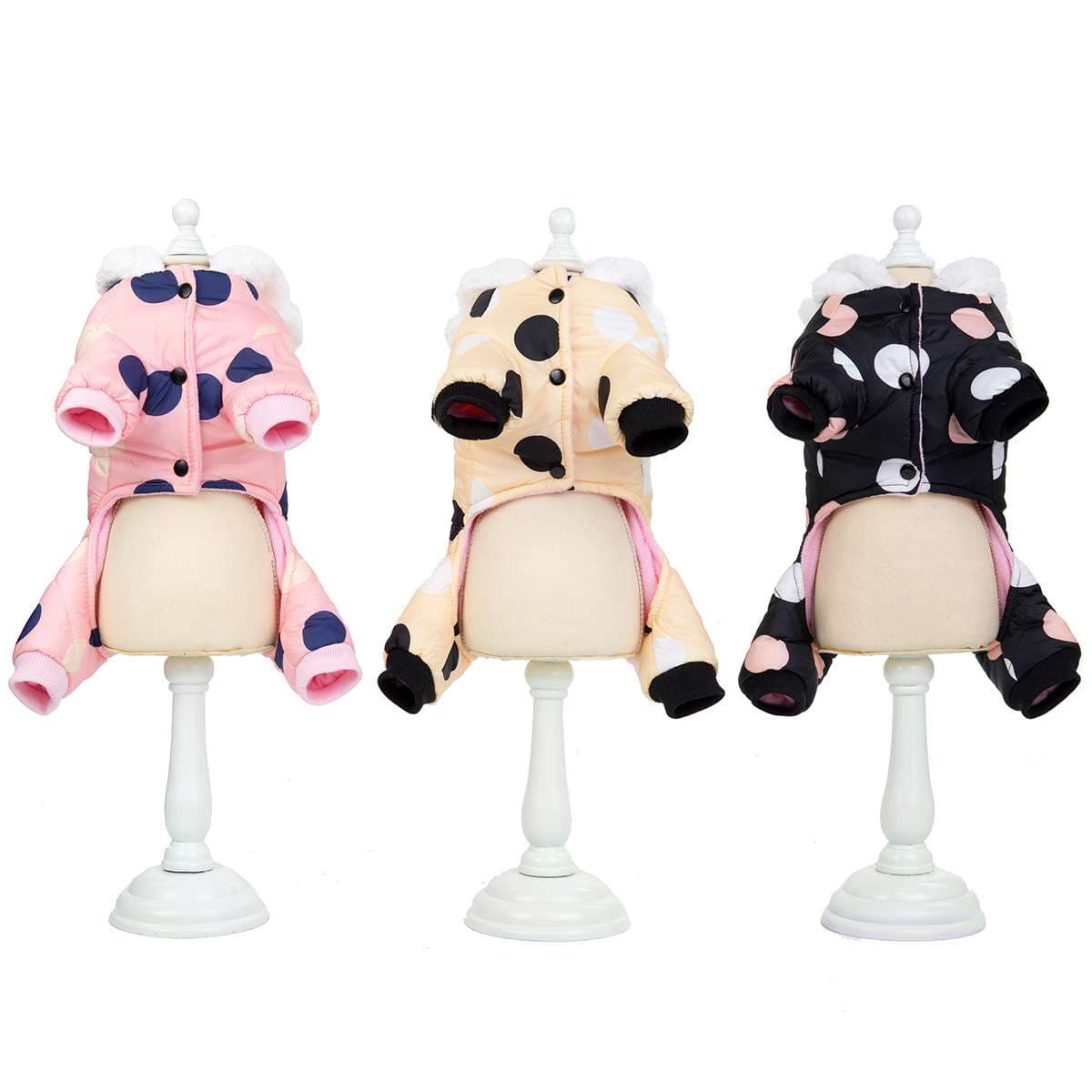 犬服 モコモコ水玉柄ジャンプスーツ