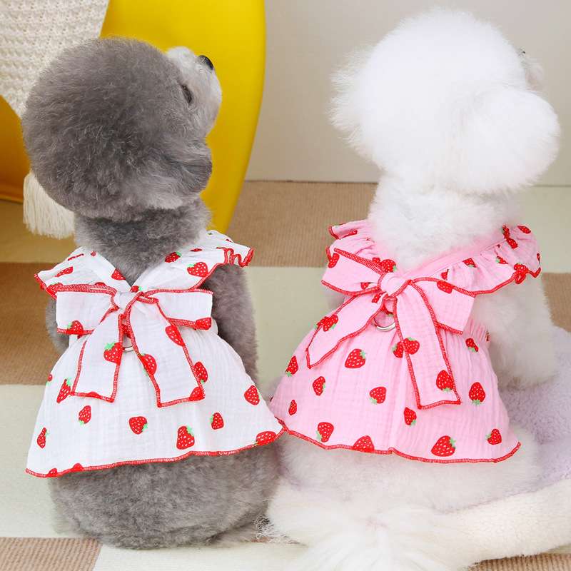 犬服 いちご柄フリルワンピース ペット用