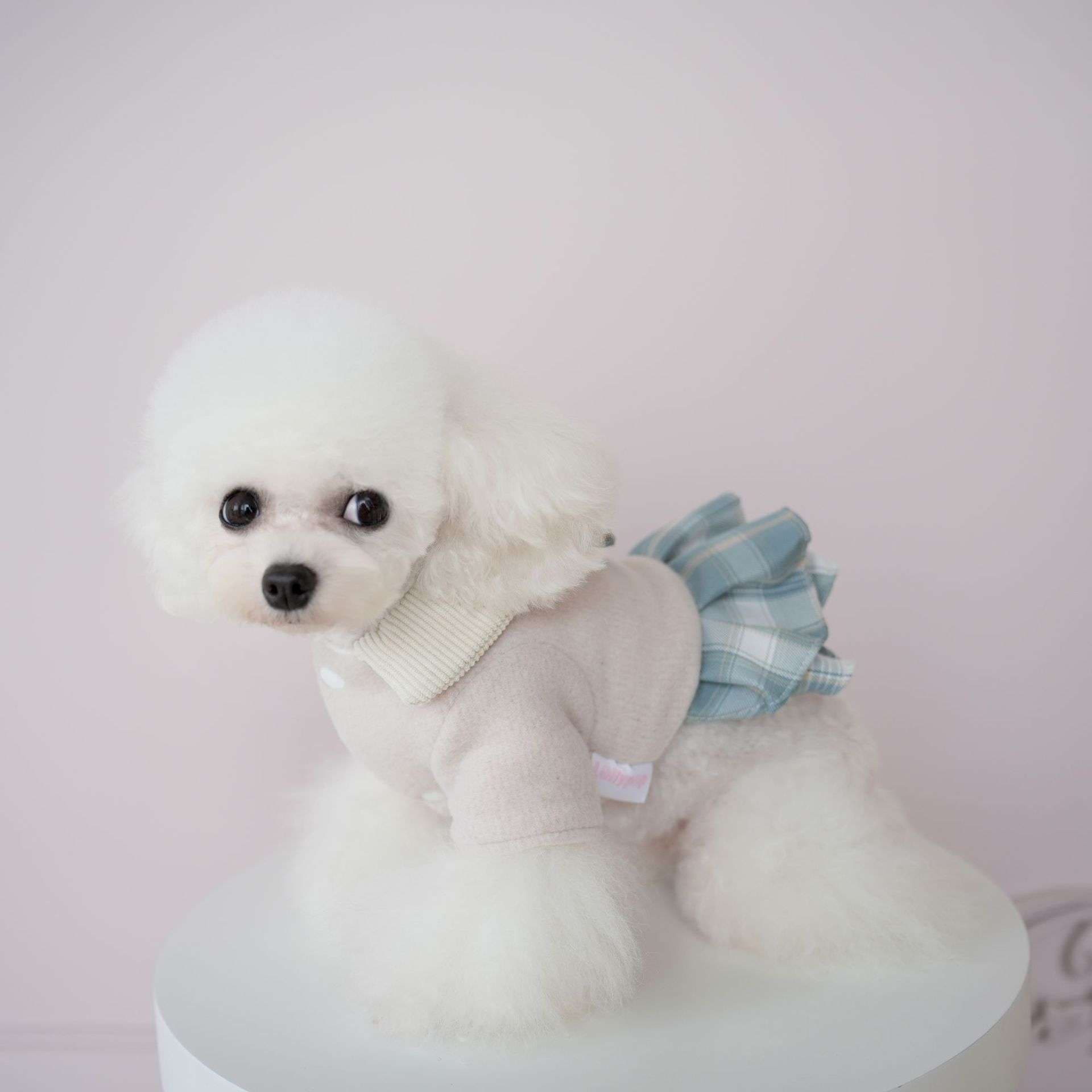 犬服 ふわふわチェック柄ワンピース