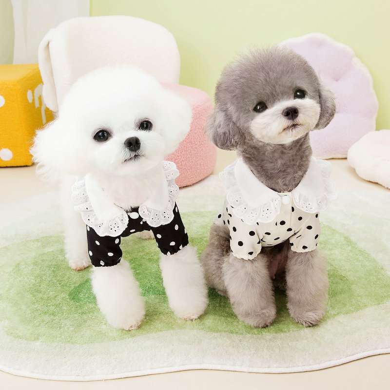 犬服 ふんわりドット柄フリルワンピース