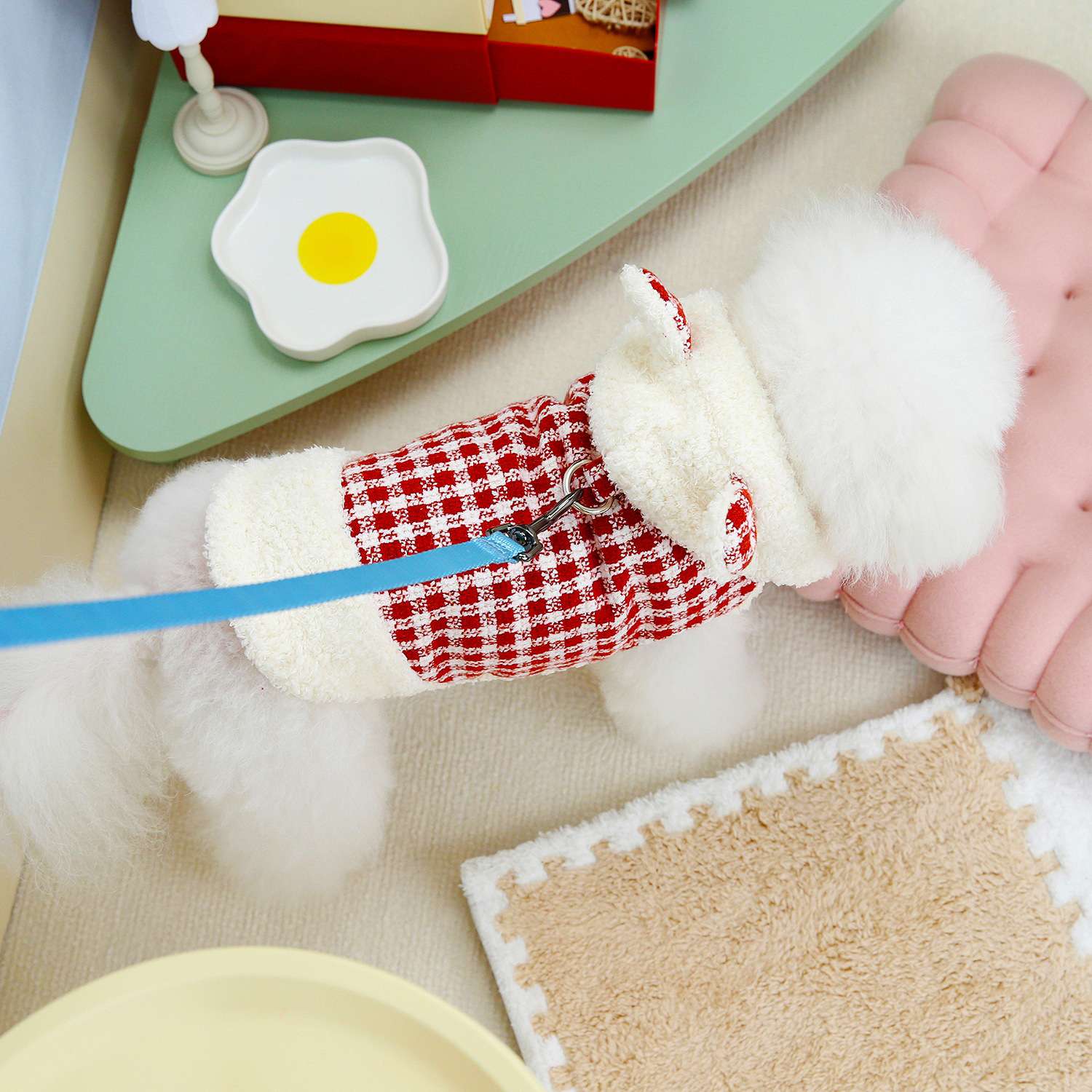 犬服 ふわもこチェック柄ベスト