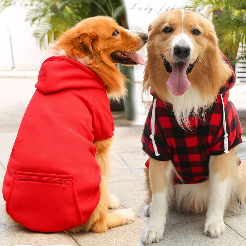 犬服 大型犬用チェック柄パーカー