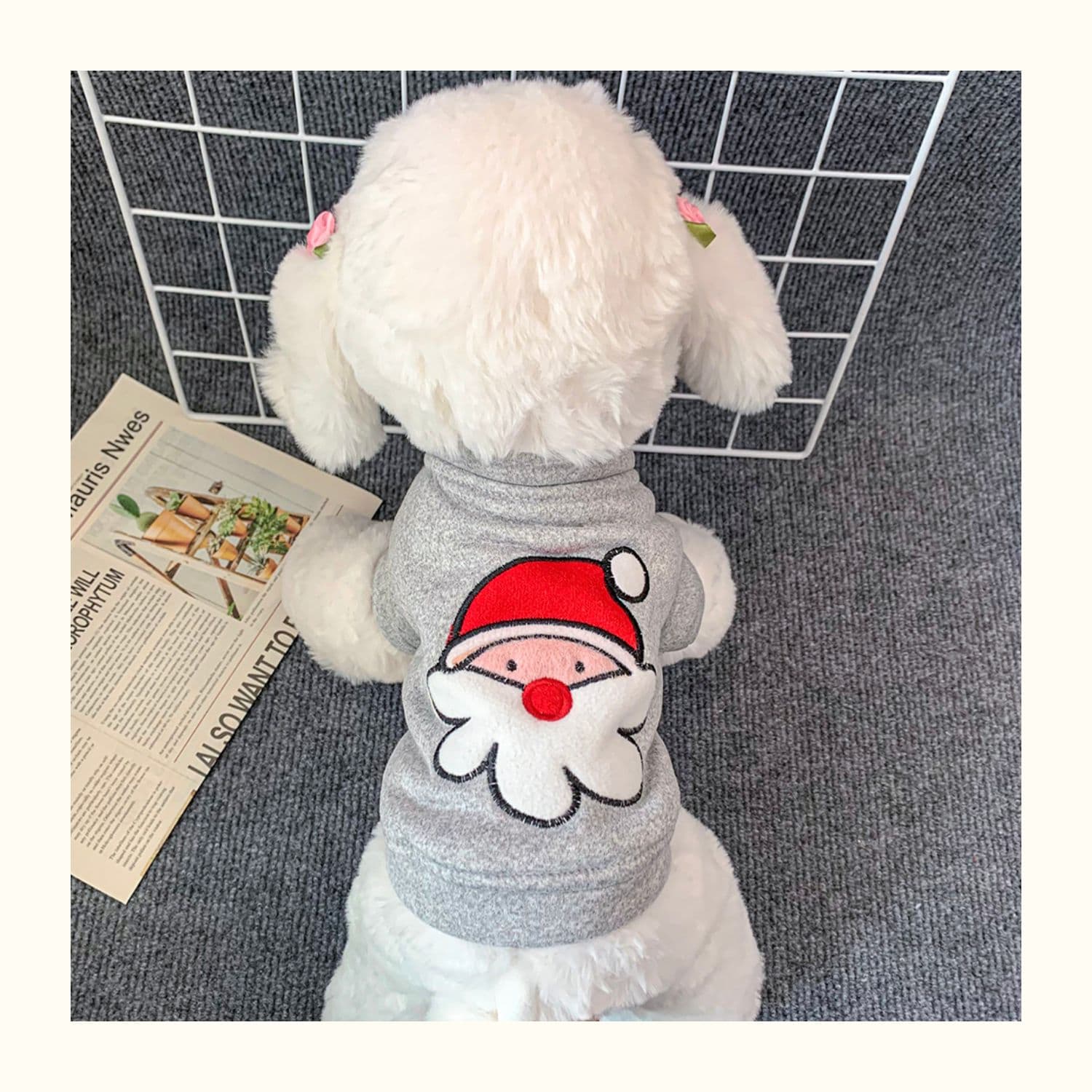 犬服 サンタクロース刺繍入りもこもこ裏起毛パーカー