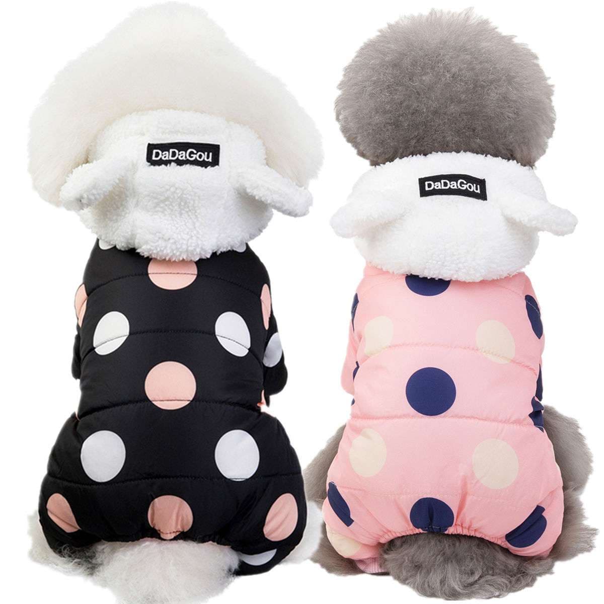 犬服 モコモコ水玉柄ジャンプスーツ