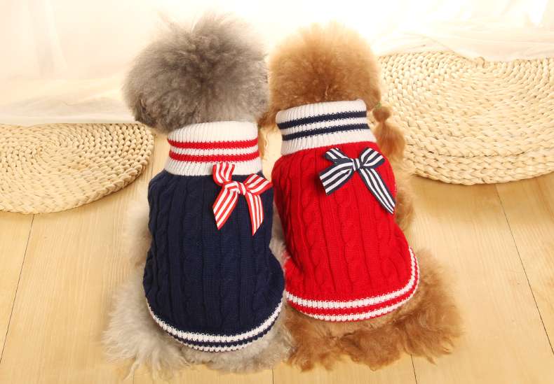 犬服 マリン風リボン付きニットセーター