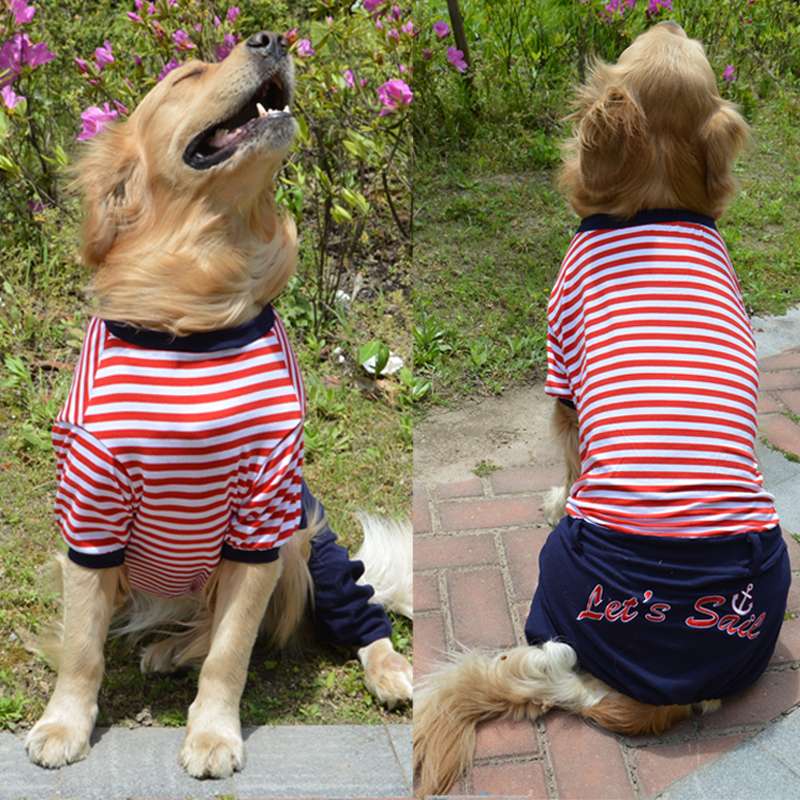 マリン風ボーダーつなぎ犬服