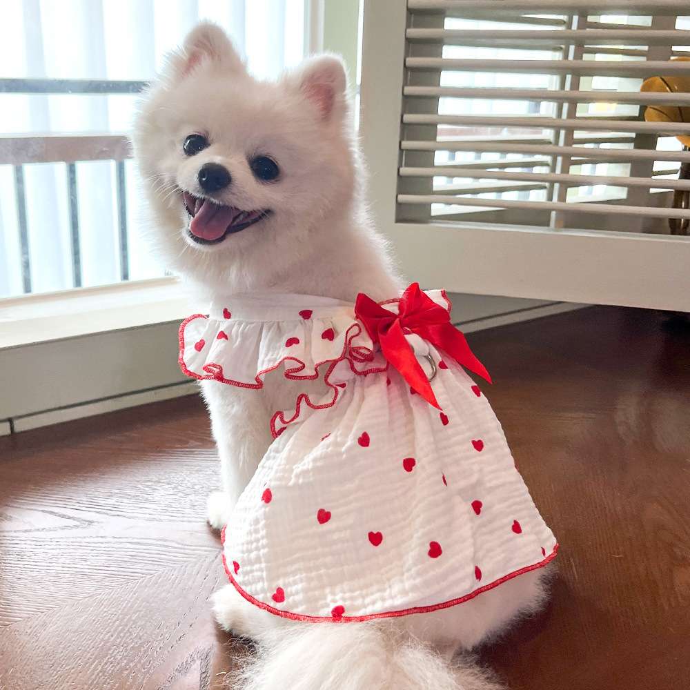 犬服 ハートリボン付き小型犬用ワンピース