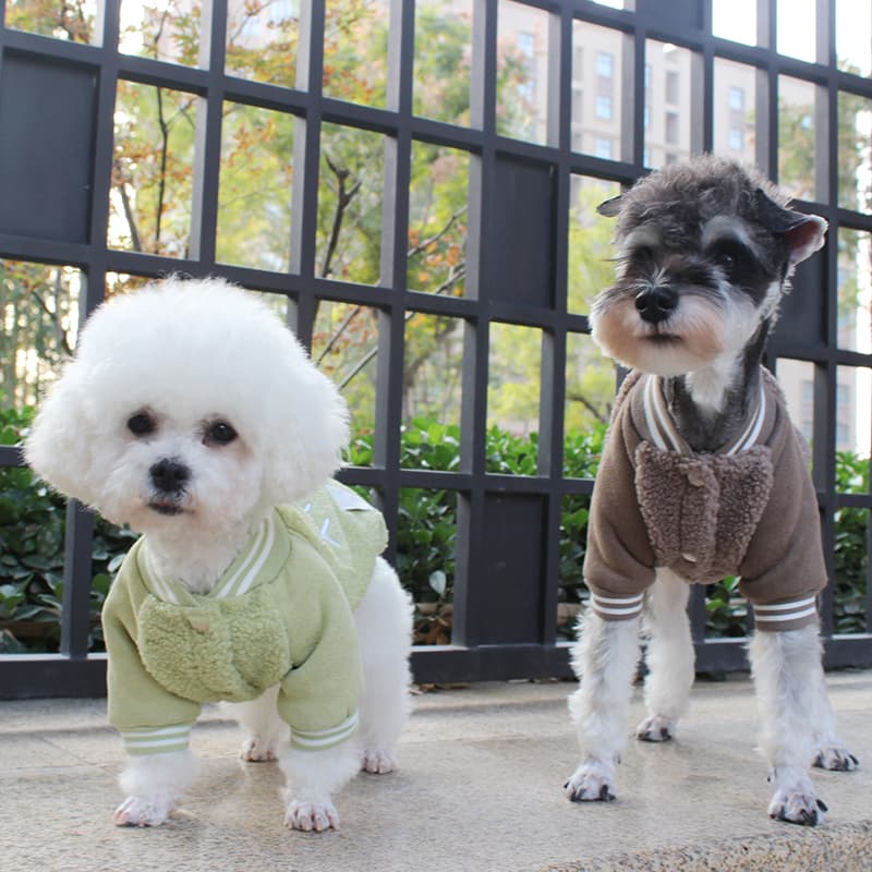 もこもこボア切替スタジャン風犬服アウター