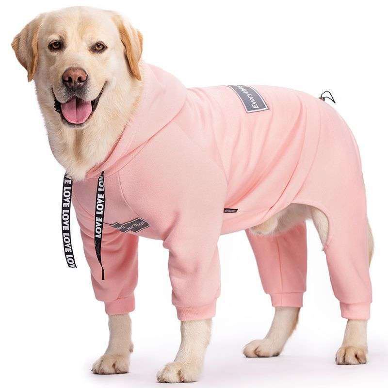 犬服 大型犬用フード付き全身タイプつなぎ