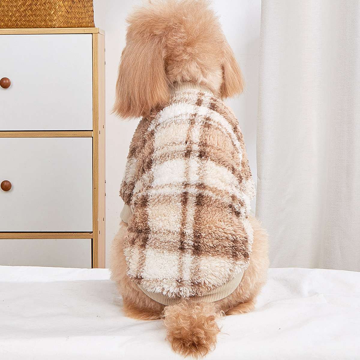 犬服 もこもこチェック柄ふわふわプルオーバー
