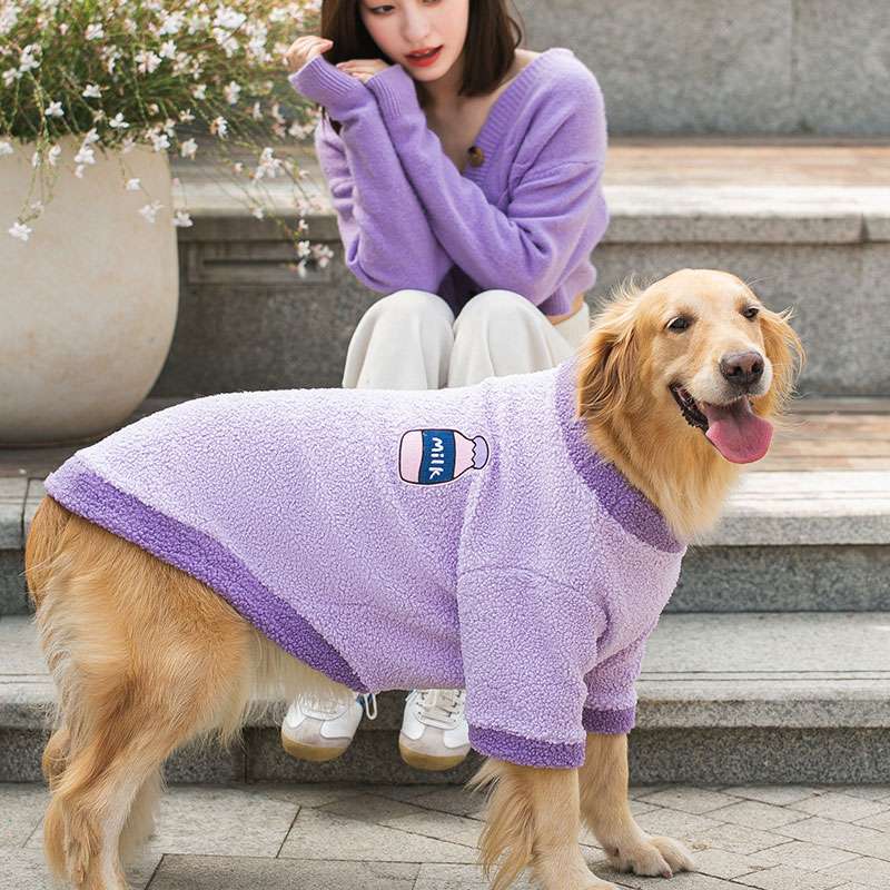 犬服 もこもこミルク柄大型犬用ニットベスト