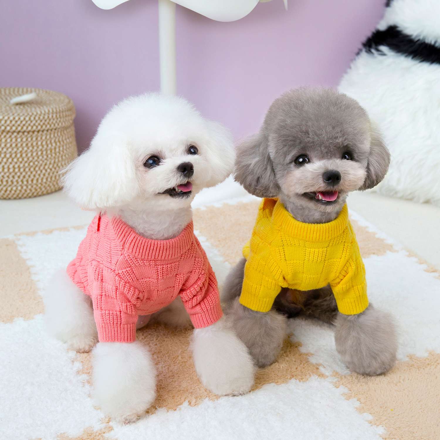 犬服 もこもこニット チェック柄 犬用セーター