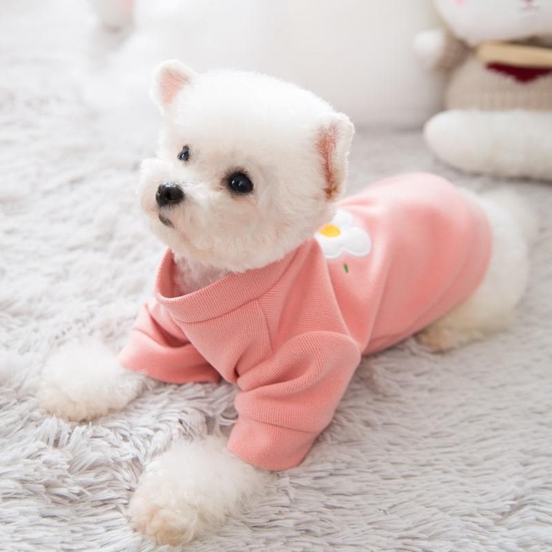 犬服 花かんむりデイジー刺繍裏起毛パーカー