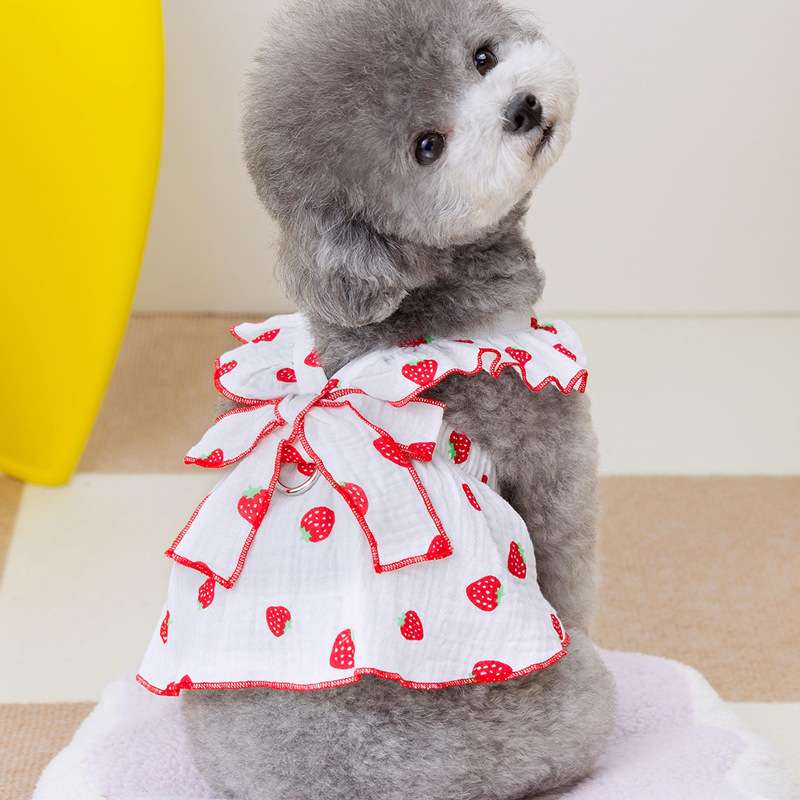犬服 いちご柄フリルワンピース ペット用