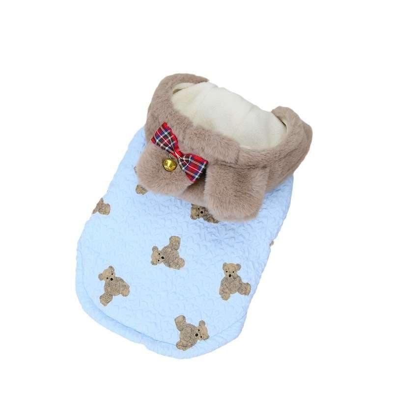 犬服 もこもこテディベア柄ベスト
