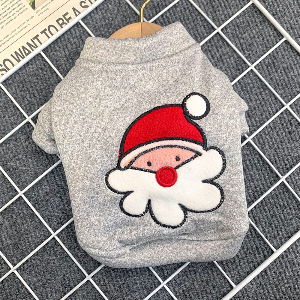 犬服 サンタクロース刺繍入りもこもこ裏起毛パーカー