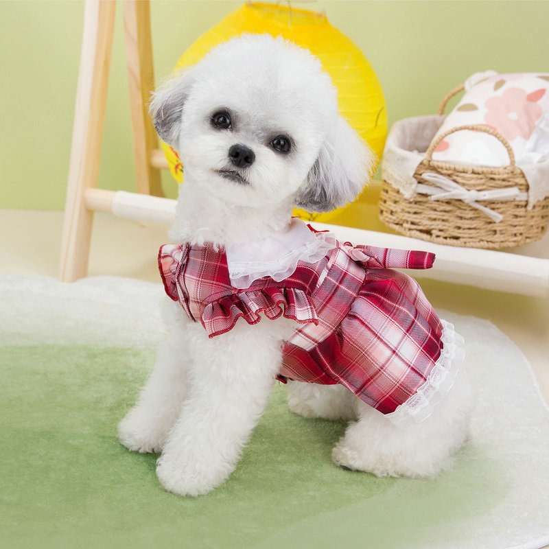 ふんわりチェック柄ワンピース犬服